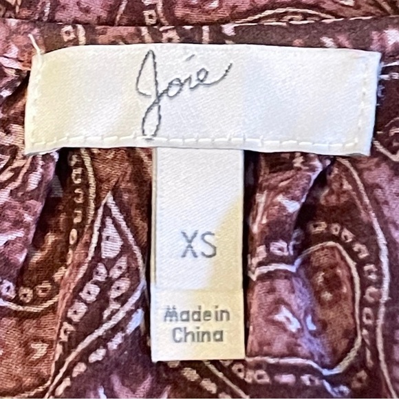 Joie Agneta Silk Blouse XS Burgundy Paisley Boho Sheer Ruffle Sleeve Peasant Top - Picture 6 of 7